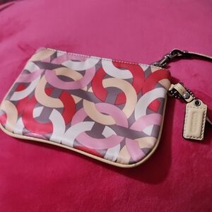 Coach Multi-Color Signature Link Wristlet in Pink, Red & Cream